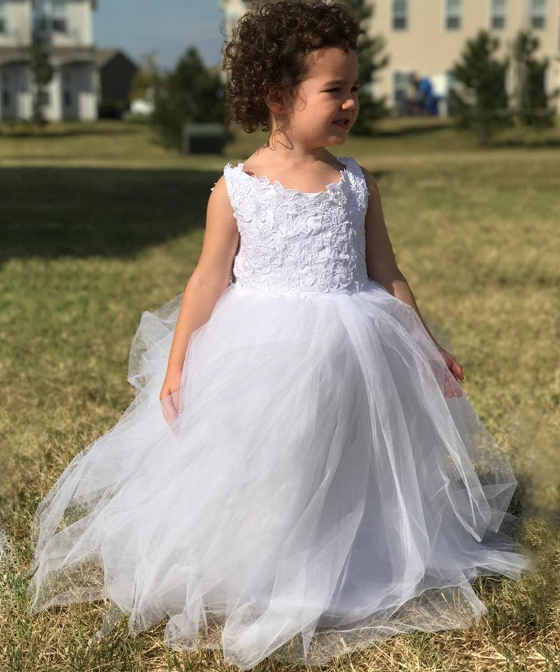PLwedding Flower Girls Lace Tulle Ball Gowns First Communion Dresses (Size 4, Ivory) - Image 3